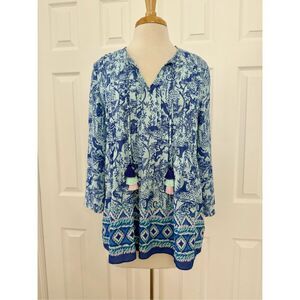Lilly Pulitzer Womens Shoreline Blue Safari As I Can See Marlina Tunic Top Small